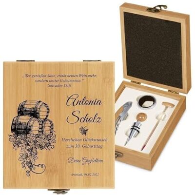Maverton Weinöffner-Set personalisiert Weinset Sommelier Set, Bambus, Braun Geschenkbox Holzbox + 4er Weinzubehörset, aus Bambus, Geschenk zum Geburtstag für Frauen Maverton Weinöffner-Set personalisiert Weinset Sommelier Set, Bambus, Braun Geschenkbox Holzbox + 4er Weinzubehörset, aus Bambus, Geschenk zum Geburtstag für Frauen