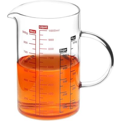 QWORK ® 1L Borosilikatglas Messbecher, Mehrfachskalierung ml/oz/Tasse, Hitze- und Kältebeständig, Mikrowellengeeignet zum Backen QWORK ® 1L Borosilikatglas Messbecher, Mehrfachskalierung ml/oz/Tasse, Hitze- und Kältebeständig, Mikrowellengeeignet zum Backen