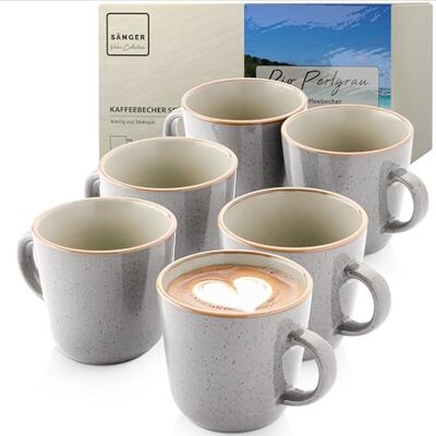 Sänger Rio Perlgrau Kaffeebecher 6 tlg, Steingut Tassen Set 6 Personen onen, Tassen multifunktional, spülmaschinen- mikrowellenfest, Coffee Mug Teetasse, Kaffeetassen grau 430 ml Sänger Rio Perlgrau Kaffeebecher 6 tlg, Steingut Tassen Set 6 Personen onen, Tassen multifunktional, spülmaschinen- mikrowellenfest, Coffee Mug Teetasse, Kaffeetassen grau 430 ml