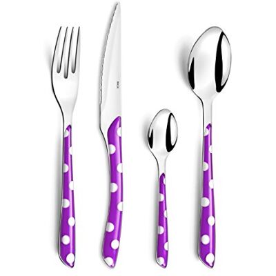 Amefa ECLAT Besteck, Essbesteck für 4 Personen, Edelstahl mit hochwertigen Kunststoff-Griffschalen in violett gepunktet, 16-teilig Amefa ECLAT Besteck, Essbesteck für 4 Personen, Edelstahl mit hochwertigen Kunststoff-Griffschalen in violett gepunktet, 16-teilig