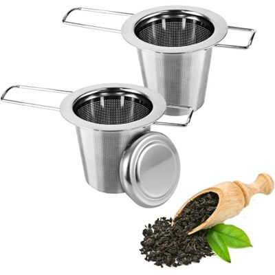 BUCOMTU 2 Stück Teesieb für Losen Tee, Teesieb für Tasse, Teefilter Edelstahl mit Klappgriff und Deckel, Wiederverwendbar, Passend Geeignet für die Meisten Teetassen, Teeschalen BUCOMTU 2 Stück Teesieb für Losen Tee, Teesieb für Tasse, Teefilter Edelstahl mit Klappgriff und Deckel, Wiederverwendbar, Passend Geeignet für die Meisten Teetassen, Teeschalen