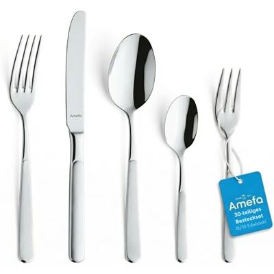 Amefa SATINA Besteck Set 30-teilig, Besteck für 6 Personen, Spülmaschinenfest, Besteck Rostfrei 18/10 Edelstahl, Spezial-Wellenschliff, Gehärteter Klingenstahl Amefa SATINA Besteck Set 30-teilig, Besteck für 6 Personen, Spülmaschinenfest, Besteck Rostfrei 18/10 Edelstahl, Spezial-Wellenschliff, Gehärteter Klingenstahl