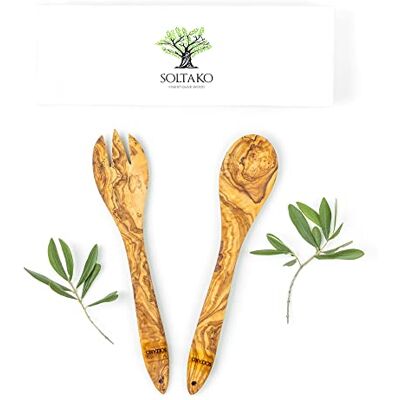 SOLTAKO Premium Salatbesteck aus Olivenholz 2-teilig Servierbesteck Set mit Salatlöffel & Salatgabel handgefertigt aus massivem Olivenholz, langlebig & natürlich gemasert SOLTAKO Premium Salatbesteck aus Olivenholz 2-teilig Servierbesteck Set mit Salatlöffel & Salatgabel handgefertigt aus massivem Olivenholz, langlebig & natürlich gemasert