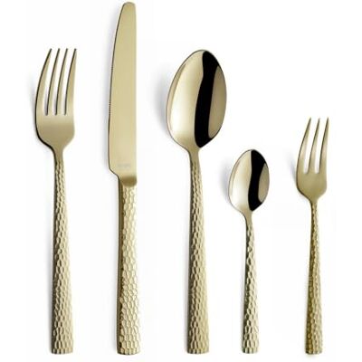 Amefa FELICITY Besteckset 30-teilig PVD champagner, Hochwertiges Besteck Set für 6 Personen, Gehämmert, Essbesteck im Hammerschlag-Design, Edelstahlbesteck Amefa FELICITY Besteckset 30-teilig PVD champagner, Hochwertiges Besteck Set für 6 Personen, Gehämmert, Essbesteck im Hammerschlag-Design, Edelstahlbesteck