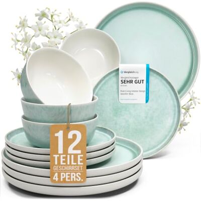 Steingut Geschirrset 4 Personen Ibiza 12 tlg. TESTSIEGER, Traumhaftes Mediterranes Steingut Geschirr Set, Schüssel- und Teller Set, Tafelservice 4 Personen, Geschirrsets Pure Living in Türkis Steingut Geschirrset 4 Personen Ibiza 12 tlg. TESTSIEGER, Traumhaftes Mediterranes Steingut Geschirr Set, Schüssel- und Teller Set, Tafelservice 4 Personen, Geschirrsets Pure Living in Türkis
