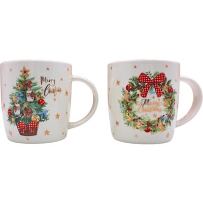 Dekohelden24 Becherset, Kaffeebecher, Glühweinbecher, Trinkbecher mit Adventskranz und Tannenbaum im 2er Set aus Porzellan, Größe: L/B/H ca. 14 x 8 x 10 cm, Fassungsvermögen 360ml pro Tasse. Dekohelden24 Becherset, Kaffeebecher, Glühweinbecher, Trinkbecher mit Adventskranz und Tannenbaum im 2er Set aus Porzellan, Größe: L/B/H ca. 14 x 8 x 10 cm, Fassungsvermögen 360ml pro Tasse.