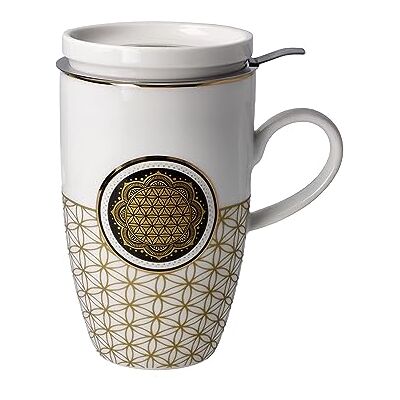 Goebel Teetasse mit Sieb Blume des Lebens weiß aus Fine Bone China, Farbe: mehrfarbig, Maße: 11,5x8x14 cm, 23-101-76-1 Goebel Teetasse mit Sieb Blume des Lebens weiß aus Fine Bone China, Farbe: mehrfarbig, Maße: 11,5x8x14 cm, 23-101-76-1