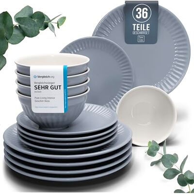 Steingut Geschirrset 12 Personen Hygge 36 tlg. TESTSIEGER, Traumhaftes Skandinavisches Steingut Geschirr Set, Schüssel- und Teller Set, Tafelservice 12 Personen, Geschirrsets Pure Living in Graublau Steingut Geschirrset 12 Personen Hygge 36 tlg. TESTSIEGER, Traumhaftes Skandinavisches Steingut Geschirr Set, Schüssel- und Teller Set, Tafelservice 12 Personen, Geschirrsets Pure Living in Graublau