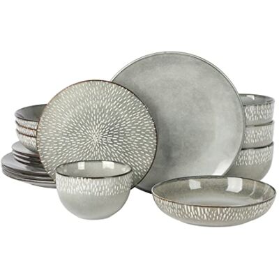 Gibson Matisse Geschirr-Set mit Doppelschalen, für 4 Personen (16-teilig), Grün Gibson Matisse Geschirr-Set mit Doppelschalen, für 4 Personen (16-teilig), Grün
