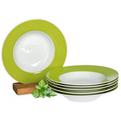Van Well Vario Suppenteller-Set 6-teilig Teller-Service für 6 Personen tiefe Pasta-Teller 21,5cm Porzellan-Set weiß mit Rand in Grün Salat-Teller mikrowellengeeignet Van Well Vario Suppenteller-Set 6-teilig Teller-Service für 6 Personen tiefe Pasta-Teller 21,5cm Porzellan-Set weiß mit Rand in Grün Salat-Teller mikrowellengeeignet