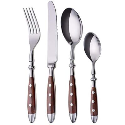 GRÄWE Besteckset für 6 Personen aus Edelstahl, Schwer, Rustikal, Tafelbesteck Set 24-teilig, Geschmiedetes Besteck mit Braunen Griffen Serie Nürnberg GRÄWE Besteckset für 6 Personen aus Edelstahl, Schwer, Rustikal, Tafelbesteck Set 24-teilig, Geschmiedetes Besteck mit Braunen Griffen Serie Nürnberg