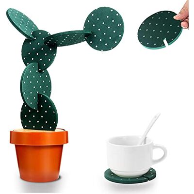 Yougoals Untersetzer Kaktus, Set mit 6 lustigen Untersetzern für Getränke mit Blumentopfhalter, lustige Untersetzer, Kaktus-Geschenke für Bar, Heimdekoration (Grün mit Spitze) Yougoals Untersetzer Kaktus, Set mit 6 lustigen Untersetzern für Getränke mit Blumentopfhalter, lustige Untersetzer, Kaktus-Geschenke für Bar, Heimdekoration (Grün mit Spitze)