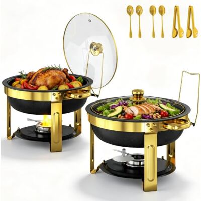 EffiQ-Rate 2 Stück Rund Chafing Dish Set 5QT mit Steinoptik-Beschichtung Edelstahl Speisenwärmer mit Glasdeckel, Komplettset mit Besteck, Schwarz, Temperaturerhaltung, für Buffet, Gartenparty EffiQ-Rate 2 Stück Rund Chafing Dish Set 5QT mit Steinoptik-Beschichtung Edelstahl Speisenwärmer mit Glasdeckel, Komplettset mit Besteck, Schwarz, Temperaturerhaltung, für Buffet, Gartenparty