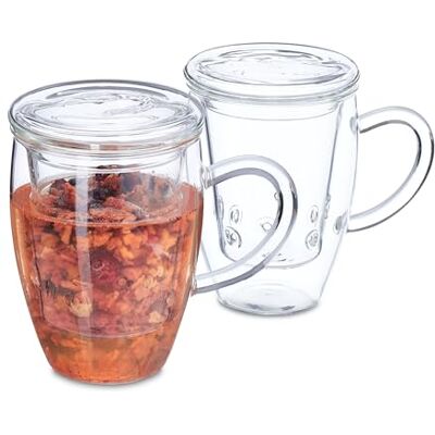 Relaxdays Teegläser - 2 st, 450ml, mit Sieb & Deckel Relaxdays Teegläser - 2 st, 450ml, mit Sieb & Deckel