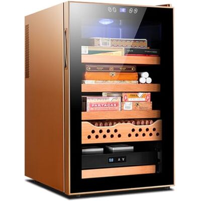 TAHALI Intelligenter elektronischer Zigarrenschrank, elektrischer Zigarren-Humidor-Kühler, gehärtetes Glas, Zedernholzverkleidung und 4-lagige Schubladen,Gold-1+3 TAHALI Intelligenter elektronischer Zigarrenschrank, elektrischer Zigarren-Humidor-Kühler, gehärtetes Glas, Zedernholzverkleidung und 4-lagige Schubladen,Gold-1+3