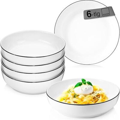 Sänger Pastaschalen Marlo Black Rim 6 tlg, Schüssel Set 6 Personen Porzellan Bowl Schüssel, Schale, Spülmaschinenfest, Pastaschale Weiß mit schwarzen Akzenten 850 ml Sänger Pastaschalen Marlo Black Rim 6 tlg, Schüssel Set 6 Personen Porzellan Bowl Schüssel, Schale, Spülmaschinenfest, Pastaschale Weiß mit schwarzen Akzenten 850 ml