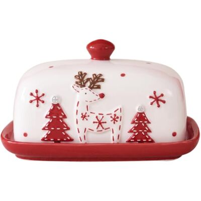 Bemonew Butterdose mit Deckel Butterbehälter mit Hirsch- und Weihnachtsbaumprägung Festliche Weihnachtsmotive, staubdichter Deckel, sichere Keramik, ideal für Feiertagsessen und Dessertpräsentationen Bemonew Butterdose mit Deckel Butterbehälter mit Hirsch- und Weihnachtsbaumprägung Festliche Weihnachtsmotive, staubdichter Deckel, sichere Keramik, ideal für Feiertagsessen und Dessertpräsentationen