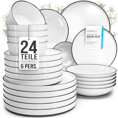 Porzellan Geschirrset 6 Personen Scandi 24 tlg. TESTSIEGER, Traumhaftes skandinavisches Porzellan Geschirr Set, Schüssel- und Teller Set, Tafelservice 6 Personen, Geschirrsets Pure Living in weiß Porzellan Geschirrset 6 Personen Scandi 24 tlg. TESTSIEGER, Traumhaftes skandinavisches Porzellan Geschirr Set, Schüssel- und Teller Set, Tafelservice 6 Personen, Geschirrsets Pure Living in weiß