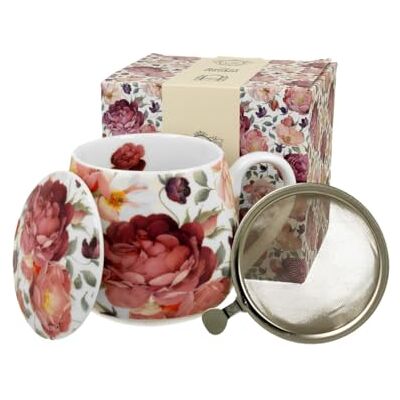 DUO FLORAL Fassbecher 430 ml SPRING ROSES WHITE mit Teesieb, New Bone China Porzellan DUO FLORAL Fassbecher 430 ml SPRING ROSES WHITE mit Teesieb, New Bone China Porzellan