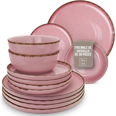 Steingut Geschirrset 12 Personen Rustic 36 tlg. TESTSIEGER, Hochwertiges Landhaussttil Steingut Geschirr Set, Schüssel- und Teller Set, Tafelservice 12 Personen, Geschirrsets Pure Living in Rose Steingut Geschirrset 12 Personen Rustic 36 tlg. TESTSIEGER, Hochwertiges Landhaussttil Steingut Geschirr Set, Schüssel- und Teller Set, Tafelservice 12 Personen, Geschirrsets Pure Living in Rose