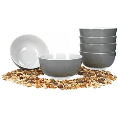 Van Well Vario Müslischalen-Set 6-teilig Schalen-Service für 6 Personen tiefe Suppen-Schüssel 14cm Porzellan-Set innen weiß & außen Grau Salat-Schüssel mikrowellengeeignet Van Well Vario Müslischalen-Set 6-teilig Schalen-Service für 6 Personen tiefe Suppen-Schüssel 14cm Porzellan-Set innen weiß & außen Grau Salat-Schüssel mikrowellengeeignet