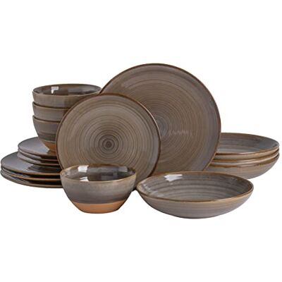 Gibson Dreamweaver Terracotta-Geschirrset inklusive Suppenteller und Schale, reaktiv, 16-teilig, Sandige Cremefarbe Gibson Dreamweaver Terracotta-Geschirrset inklusive Suppenteller und Schale, reaktiv, 16-teilig, Sandige Cremefarbe