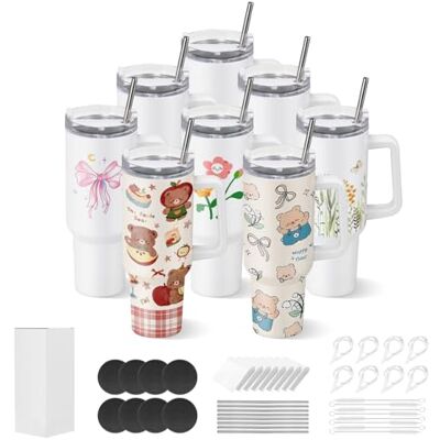 VEVOR Sublimationsbecher 8 Stk. (1183 mL), Sublimationstumblers aus Edelstahl mit Deckeln & Strohhalm & Griff, Doppelwandige Isolierte Sublimationsrohlinge für Individuelle DIY-Gestaltung Geschenke VEVOR Sublimationsbecher 8 Stk. (1183 mL), Sublimationstumblers aus Edelstahl mit Deckeln & Strohhalm & Griff, Doppelwandige Isolierte Sublimationsrohlinge für Individuelle DIY-Gestaltung Geschenke
