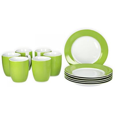 Van Well Vario Frühstücksset 12-teilig Kombi-Service 6 Personen Geschirr-Set Kaffee, Frühstück & Tafel je 6 kleine, flache Frühstücksteller & Kaffeebecher aus Porzellan Grün Van Well Vario Frühstücksset 12-teilig Kombi-Service 6 Personen Geschirr-Set Kaffee, Frühstück & Tafel je 6 kleine, flache Frühstücksteller & Kaffeebecher aus Porzellan Grün