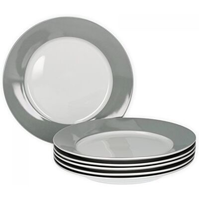 Van Well Vario Frühstücksteller-Set 6-teilig Teller-Service für 6 Personen Kuchen-Teller mit Ø 20cm Porzellan-Set weiß mit Rand in Grau Dessert-Teller-Set mikrowellengeeignet Van Well Vario Frühstücksteller-Set 6-teilig Teller-Service für 6 Personen Kuchen-Teller mit Ø 20cm Porzellan-Set weiß mit Rand in Grau Dessert-Teller-Set mikrowellengeeignet