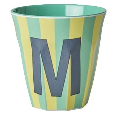 Rice Melamin Becher medium gestreift mit Buchstaben, Modell fr Jungen blau/grn/Mint- T Rice Melamin Becher medium gestreift mit Buchstaben, Modell fr Jungen blau/grn/Mint- T