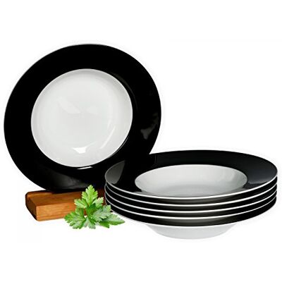 Van Well Vario Suppenteller-Set 6-teilig Teller-Service für 6 Personen tiefe Pasta-Teller mit Rand in Schwarz Van Well Vario Suppenteller-Set 6-teilig Teller-Service für 6 Personen tiefe Pasta-Teller mit Rand in Schwarz