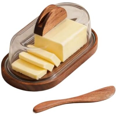 Limtula Butterhalter für die Küchentheke mit Holztablett Klarsichtdeckel, Servierstreuer, überdachte Aufbewahrung für den Käse Frühstückstisch Limtula Butterhalter für die Küchentheke mit Holztablett Klarsichtdeckel, Servierstreuer, überdachte Aufbewahrung für den Käse Frühstückstisch