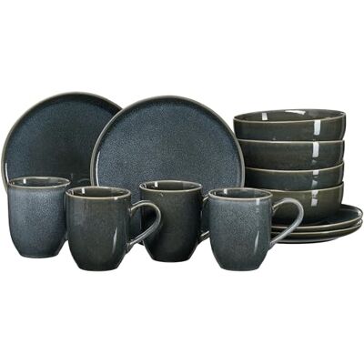 Ritzenhoff & Breker Frühstücksset Eda Schiefer, 12-teilig, Henkelbecher (350 ml) Müslischalen (16,5 cm) und Dessertteller (22 cm) für 4 Personen, Geschirr aus Reaktivglasur, Steingut, Grau Ritzenhoff & Breker Frühstücksset Eda Schiefer, 12-teilig, Henkelbecher (350 ml) Müslischalen (16,5 cm) und Dessertteller (22 cm) für 4 Personen, Geschirr aus Reaktivglasur, Steingut, Grau
