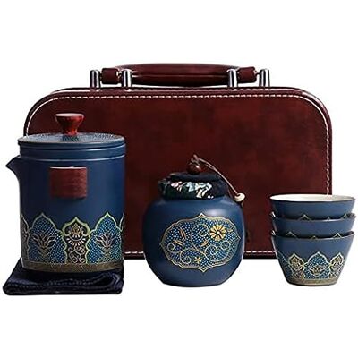 HUSANDEG Porzellan-Teeset, Tragbares Reise-Teetassen-Set, Chinesische/japanische Vintage-Teekanne, Teetassen, Teekanister, Gongfu-Teeset, Geschenktüte Für Den Außenbereich,Blau,Pleasant63 HUSANDEG Porzellan-Teeset, Tragbares Reise-Teetassen-Set, Chinesische/japanische Vintage-Teekanne, Teetassen, Teekanister, Gongfu-Teeset, Geschenktüte Für Den Außenbereich,Blau,Pleasant63