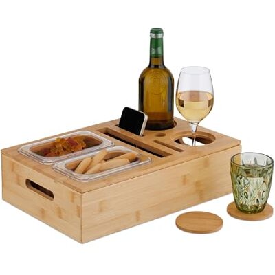 Relaxdays Couchbar, Bambus, 2 Snackschalen, Getränkehalter, Untersetzer, Handyhalter, Couchorganizer, Natur/transparent Relaxdays Couchbar, Bambus, 2 Snackschalen, Getränkehalter, Untersetzer, Handyhalter, Couchorganizer, Natur/transparent
