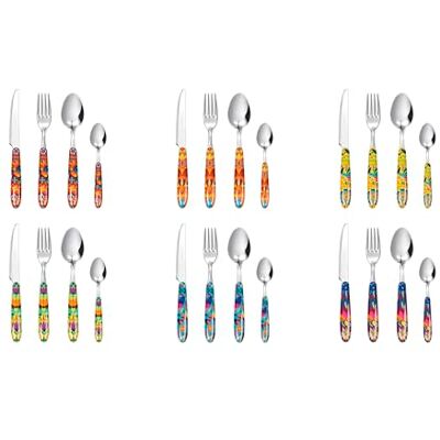 Excelsa Mexican Flower Besteckset 24-teilig, Edelstahl, Griff aus Kunststoff Excelsa Mexican Flower Besteckset 24-teilig, Edelstahl, Griff aus Kunststoff