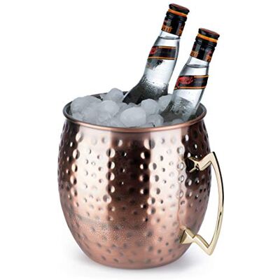 Buddy´s Bar Moscow Mule Flaschenkühler, 5 Liter Volumen, hochwertiger Edelstahl-Kühler, lebensmittelecht, Hammerschlag-Effekt, Riesen Cocktail-Tasse, gehämmert, Kupfer Antik, 1 Stück Buddy´s Bar Moscow Mule Flaschenkühler, 5 Liter Volumen, hochwertiger Edelstahl-Kühler, lebensmittelecht, Hammerschlag-Effekt, Riesen Cocktail-Tasse, gehämmert, Kupfer Antik, 1 Stück