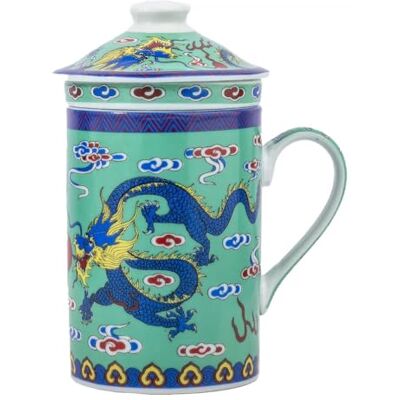 lachineuse Teetasse für asiatischen Aufguss – Motiv grüner Drache aus Asien – Wohlstand und Glück – Porzellan – Höhe 14,5 cm – Geschenkidee für China lachineuse Teetasse für asiatischen Aufguss – Motiv grüner Drache aus Asien – Wohlstand und Glück – Porzellan – Höhe 14,5 cm – Geschenkidee für China