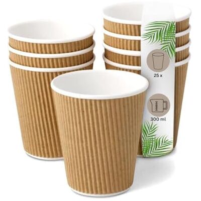 DeinPack 25 Riffelbecher 300 ml doppelwandig braun 12 oz Papp-Kaffeebecher 25 Stück, Brauner Kraftkarton, Umweltfreundlich, Hitzebarriere, 12 oz, Riffelbecher DeinPack 25 Riffelbecher 300 ml doppelwandig braun 12 oz Papp-Kaffeebecher 25 Stück, Brauner Kraftkarton, Umweltfreundlich, Hitzebarriere, 12 oz, Riffelbecher