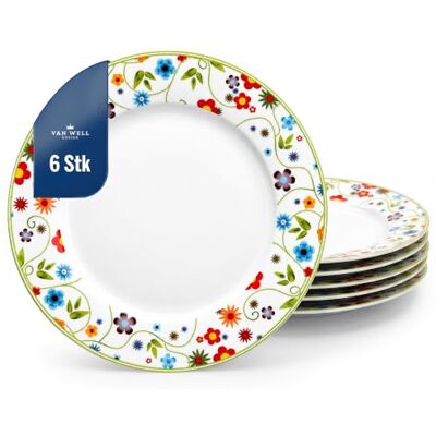 Van Well Vario Speiseteller 6er-Set Ø 26,5 cm – Porzellan Teller Set Flache Teller mit Flower-Design, ideal als Essteller, Servierteller & Geschirrset für 6 Personen – spülmaschinengeeignet Van Well Vario Speiseteller 6er-Set Ø 26,5 cm – Porzellan Teller Set Flache Teller mit Flower-Design, ideal als Essteller, Servierteller & Geschirrset für 6 Personen – spülmaschinengeeignet