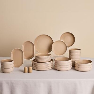 KARACA Geschirrset Terra 36 teilig für 8 Personen Creme, Modernes Kombiservice aus Steinzeug mit Reaktivglasur, Handwäsche KARACA Geschirrset Terra 36 teilig für 8 Personen Creme, Modernes Kombiservice aus Steinzeug mit Reaktivglasur, Handwäsche