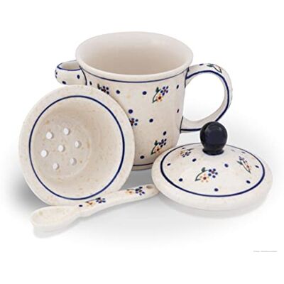 Bunzlauer keramik Original Teetasse mit Teesieb, Deckel und Löffel im Dekor 111 Bunzlauer keramik Original Teetasse mit Teesieb, Deckel und Löffel im Dekor 111