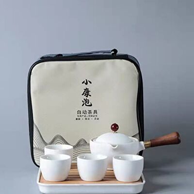 Scizorito Tragbares Teeservice aus Keramik, chinesisches Kungfu-Teeset mit 360° drehbarer Teekanne und Teesieb, 4 Teetassen, Teetablett und Reisetasche (Reinweiß) Scizorito Tragbares Teeservice aus Keramik, chinesisches Kungfu-Teeset mit 360° drehbarer Teekanne und Teesieb, 4 Teetassen, Teetablett und Reisetasche (Reinweiß)