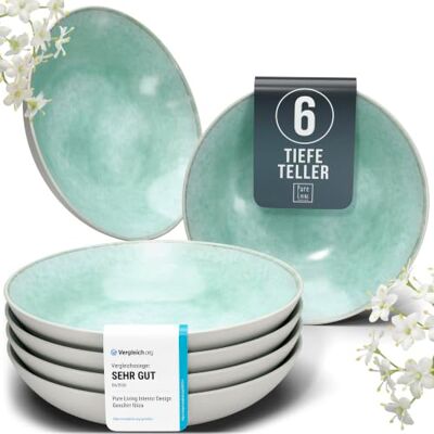 Steingut Suppenteller 6 Personen Ibiza TESTSIEGER, Traumhaftes Mediterranes Steingut Tiefe Teller Set, Pasta Teller Tief Groß Pure Living in Türkis Steingut Suppenteller 6 Personen Ibiza TESTSIEGER, Traumhaftes Mediterranes Steingut Tiefe Teller Set, Pasta Teller Tief Groß Pure Living in Türkis
