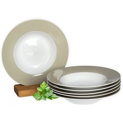 Van Well Vario 6-teiliges Suppenteller-Set Mikrowellengeeignetes Porzellan-Service mit beigem Rand für 6 Personen, tiefe Teller 21,5cm für Pasta & Salat Van Well Vario 6-teiliges Suppenteller-Set Mikrowellengeeignetes Porzellan-Service mit beigem Rand für 6 Personen, tiefe Teller 21,5cm für Pasta & Salat