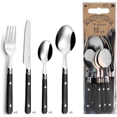 Pradel Essentiel Amefa Saxo Triangelrohr, Schwarz, 16 Stück Dreiecksrohr mit 16 Besteckteilen für 4 Personen, Edelstahl 18/0, Standardausführung, Schwarz Pradel Essentiel Amefa Saxo Triangelrohr, Schwarz, 16 Stück Dreiecksrohr mit 16 Besteckteilen für 4 Personen, Edelstahl 18/0, Standardausführung, Schwarz