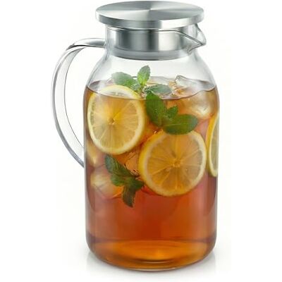 Arendo 2.3L Glaskaraffe mit Deckel aus Edelstahl – Karaffe aus Glas hitzebeständig bis +150°C – 2 Liter – Wasserkaraffe Hitze- und kältebeständig Arendo 2.3L Glaskaraffe mit Deckel aus Edelstahl – Karaffe aus Glas hitzebeständig bis +150°C – 2 Liter – Wasserkaraffe Hitze- und kältebeständig