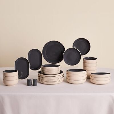 KARACA Terra Geschirrset Basic 36 teilig für 8 Personen Anthrazit, Modernes Steingut Tafelservice Kombiservice, Kratzfestes Teller Set mit Schüsseln, Mikrowellen und Spülmaschinenfest KARACA Terra Geschirrset Basic 36 teilig für 8 Personen Anthrazit, Modernes Steingut Tafelservice Kombiservice, Kratzfestes Teller Set mit Schüsseln, Mikrowellen und Spülmaschinenfest