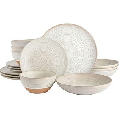 Gibson Dreamweaver Terracotta-Geschirrset inklusive Suppenteller und Schale, reaktiv, 16-teilig, Erdbraun Gibson Dreamweaver Terracotta-Geschirrset inklusive Suppenteller und Schale, reaktiv, 16-teilig, Erdbraun