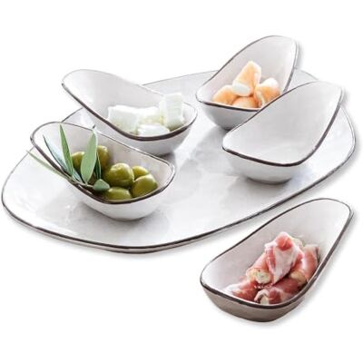 Loberon Servierschälchen 6er Set Biarré, weiß Wunderschönes Steinzeug, Stilvolle Speisen-Präsentation, Aufwendige Handarbeit Loberon Servierschälchen 6er Set Biarré, weiß Wunderschönes Steinzeug, Stilvolle Speisen-Präsentation, Aufwendige Handarbeit